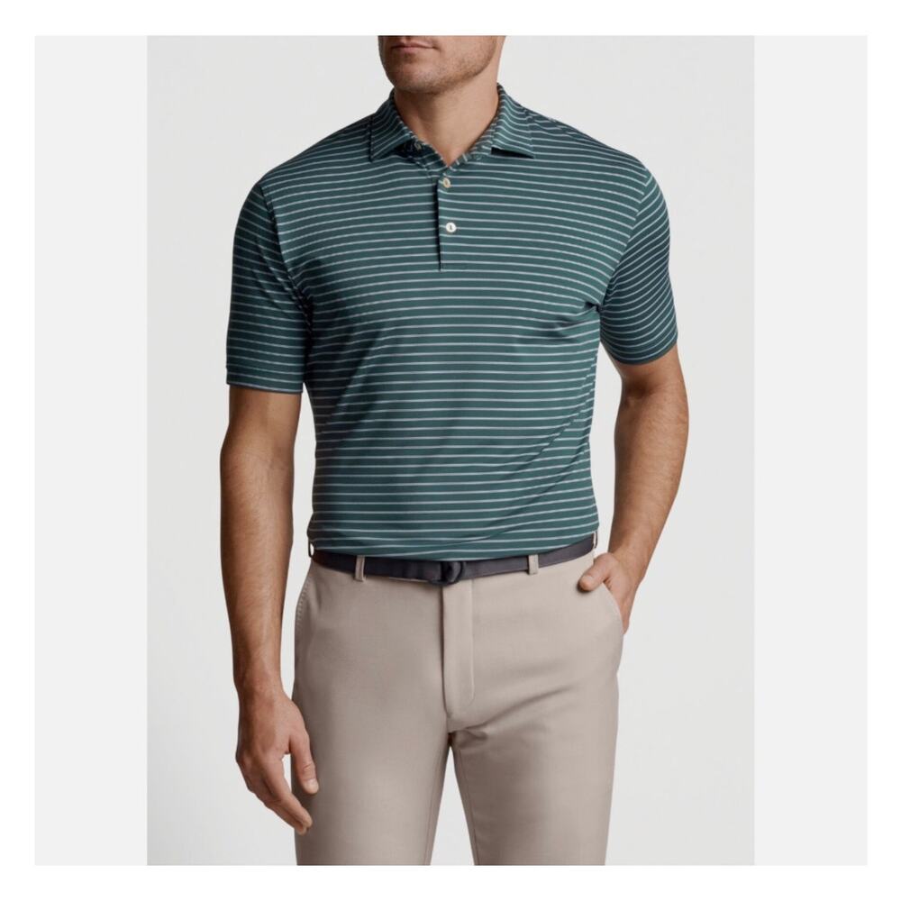 Peter Millar | Summer Comfort Green & White Stripe Polo Shirt Size XXL
